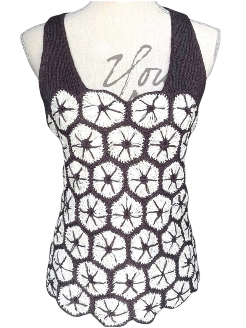 Anthropologie Knitted and Knotted Black/White Racerback Tank (S/M)